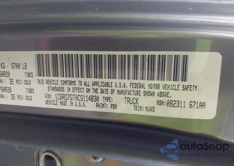 2012 Ram 1500 Slt из США, поврежденный, VIN 1C6RD7GT0CS114830